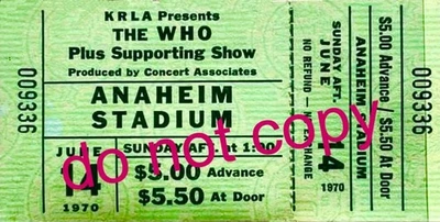 Who+ Blurs Image+ Leon Russell+ John Sebastian ticket Anaheim Stadium,CA 6/14/70 - Image 1 of 2