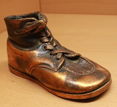 Very Old Bronzed Bronze Gorgeous Baby Shoe Primitive Decor Display (#280) - Image 1 of 4