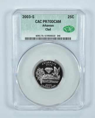 2003-S Washington State Quarter Arkansas CLAD PR70 DCAM CAC CACg *4201 - Image 1 of 4