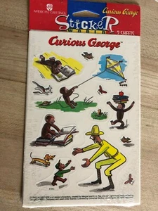 Pegatinas vintage Curious George Monkey nuevas en paquete American Greetings 2 hojas ¡LINDAS! - Imagen 1 de 1