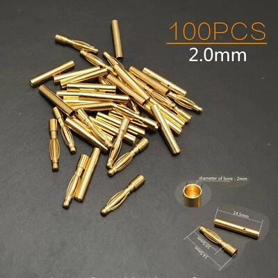 100pcs 2mm Gold Banana Bullet Connector For RC Car Drone ESC Motor Battery Plug - Image 1 of 4