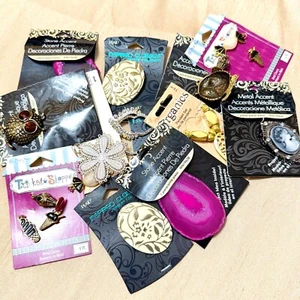 DIY Jewelry Supplies Pendant Lot of 12 New - Owl, Pink Agate, Cameo, Candy - Picture 1 of 5