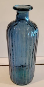 TEAL GLASS RIBBED BOTTLENECK FLOWER VASE 10.75 INCHES 2 LBS 6 OZS - Picture 1 of 6