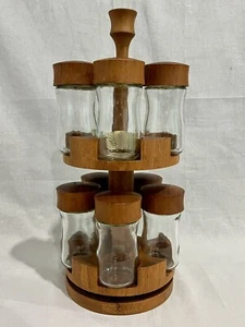 Vintage Digsmed Denmark Teak 10 Jar 2-tier Revolving Spice Rack - 2 Jars Missing - Picture 1 of 9
