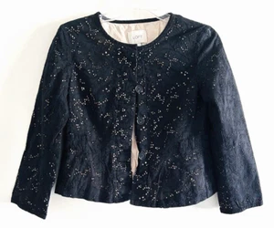 Chaqueta Anne Taylor Loft Ojales Botón Oculto Mujer Talla 2 Negra Cuello Redondo - Imagen 1 de 8