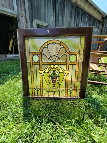 Antique Stained Glass Window (2) One Pair Cover
