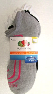 NEW 6 pk Fruit of the Loom Women's Cool Zone Cotton Cushioned Ankle Socks 8-12 - Image 1 of 3