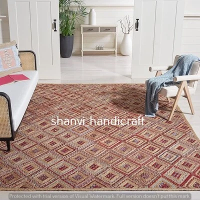 Rug 100% jute Cotton handmade reversible area carpet modern living runner rugs - Image 1 of 4