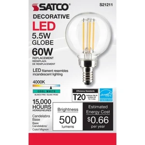 SATCO S21211 - 5.5 Watt G16.5 LED Candelabra Bulb - 4000K - 120 Volts (6 Pack) - Picture 1 of 8