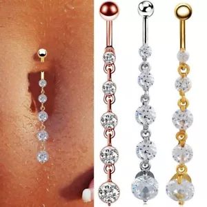 UK Belly Button Bars Body Piercing Ring Drop Dangly Reverse Silver Navel Bar - Picture 1 of 11