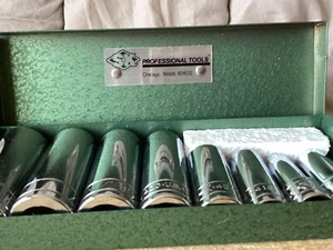 SK Professional Tools USA Set of 8 6 pt Deep Well Standard Socket in Metal Box - Picture 1 of 22