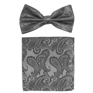 Nuevo juego formal de pajarita y hankie pretizado microfibra para hombre cachemira gris carbón - Imagen 1 de 3