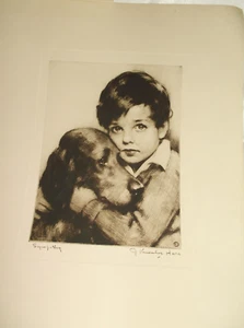 John Knowles Hare Dog Etching " SYMPATHY" 17" x 12 1/2" w/paper attached - Picture 1 of 4