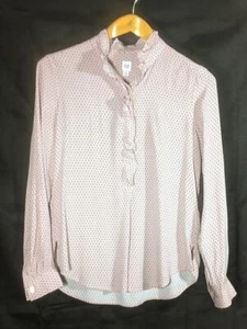 Gap blouse women's size small pink ruffle front collar long sleeve - Picture 1 of 5