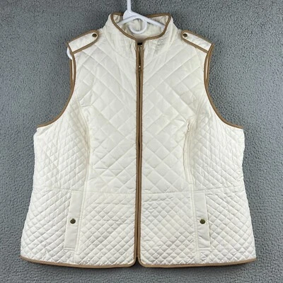 Chaleco Talbots para mujer Quited forrado de lana blanco marfil imitación cuero ribete talla 2X Foto 1 de 4