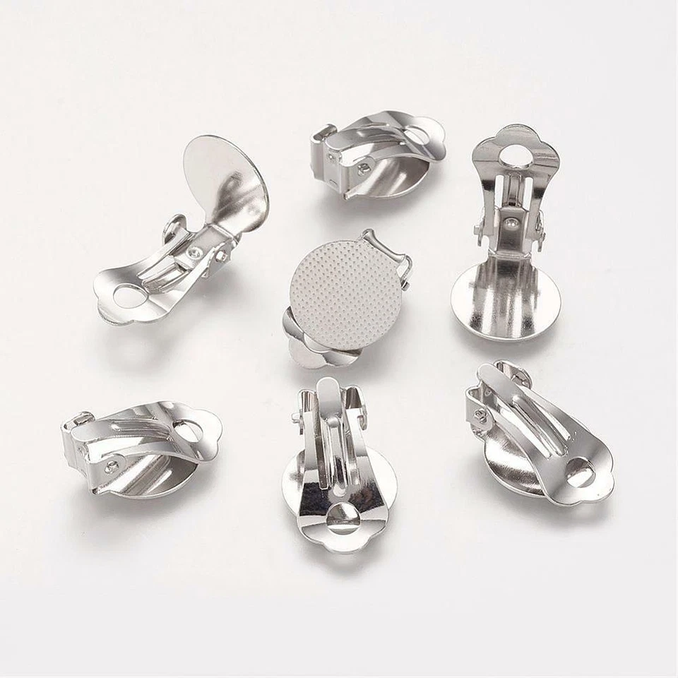 2coppie ganci per orecchini  a clip con base patta colore platino 19x12mm  - Immagine 1 di 1