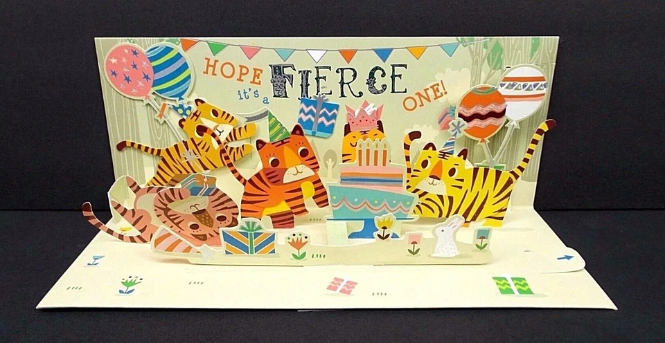 Tiger Happy Birthday Greeting Card 3D Pop Up Panoramic Motion Animal Party - Image 1 of 4