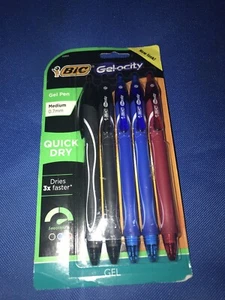 BIC 5ct Gel-ocity Gel Pens Quick Dry Multicolor Medium Black Blue Red Smooth - Picture 1 of 9
