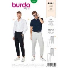 Burda 6350 - Patrón de costura para pantalones de hombre con bolsillos en ángulo, ropa informal y formal