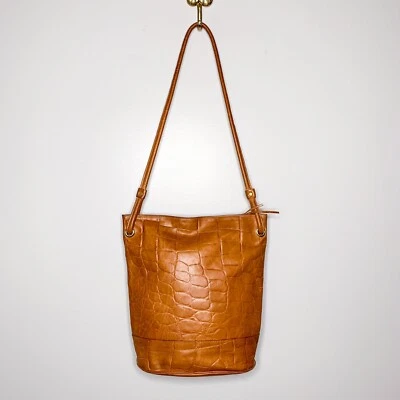 Bolso Cubo De Colección Charles Klein Cuero Marrón Repujado Marrón Italia - ¡Hermoso! Foto 1 de 4