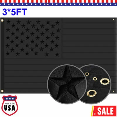 3X5 Black American US USA Blackout Tactical 600D Nylon COTTON Embroidered Flag - Image 1 of 4