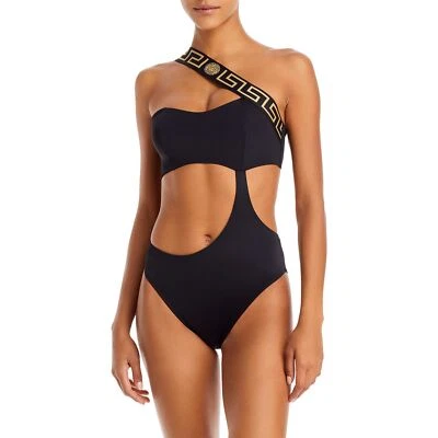 Versace Womens La Greca Logo One-Piece Swimsuit Black Size 3 - Image 1 of 2