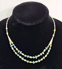 Vtg. Navajo Sterling Silver Turquoise & Green Agate Multi-Strand Choker Necklace