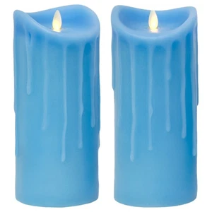 LED Kerze Echtwachskerze mit Timer Ø9,5cm Echtes Wachs 23cm Blau Tropfendesign - Bild 1 von 3