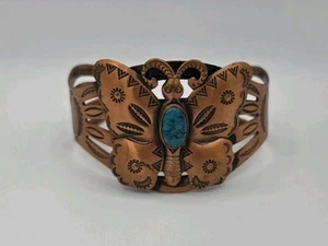 Solid Copper Southwest Turquoise Butterfly Cuff Bracelet Bell Trading Post - Picture 1 of 9
