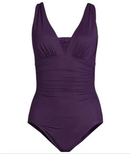 NEW Lands' End Eggplant Slendersuit Grecian Women 22 W Tummy Control Swimsuit - Picture 1 of 14