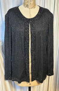 Vintage Laurence Kazar Womens Blk Beaded Silk Chiffon Jacket Sz XL Pre-owned - Picture 1 of 10