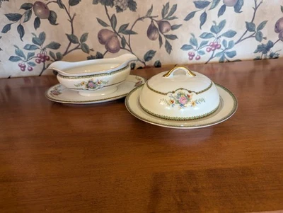 2-ANTIGUA MANTEQUILLA CUBIERTA REDONDA NORITAKE AMARILLO, PLACA BASE ADJUNTA A SALSA  Foto 1 de 4