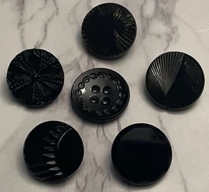 Vintage Czech Black Glass Buttons Button Lot 138-23 - Picture 1 of 11