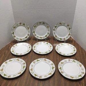 9 Brot Dessert Teller Fine China grüne Blätter 7,5" Sachsen Japan Harmonie Haus - Bild 1 von 11