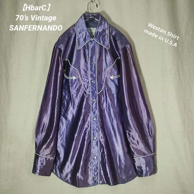 Винтажная западная рубашка HbarC 70-х фиолетовая атласная выцветшая - Изображение 1 из 4