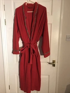 BHS LADIES RED FLEECE TARTAN TRIM LONG LENGTH DRESSING GOWN SIZE 12-14 - Picture 1 of 8