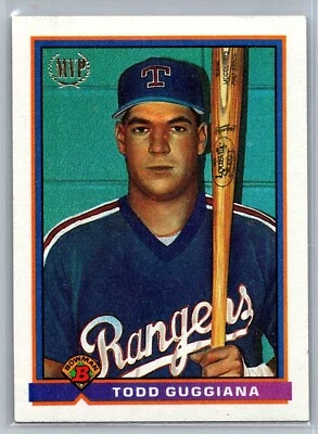 1991 TOPPS BOWMAN CARD # 697 Todd Guggiana - Texas Rangers - MVP - Image 1 of 2