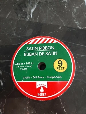 Nova fita de cetim de Natal vermelha branca 9 pés artesanato e arcos 🎁🎄 - Imagem 1 de 2