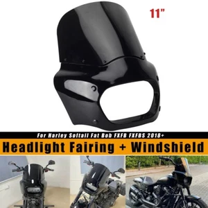 ABS Black Headlight Lamp Fairing & Clear 11"Windshield for Harley Fat Bob FXFB/S - Picture 1 of 11