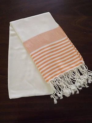 Turkish Cotton & Bamboo Bath Beach Towel Peshtemal Orange Marina Series  - Image 1 of 4