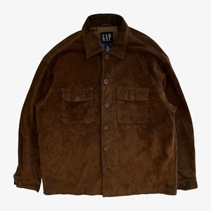 Vintage Y2K Men's GAP Brown Leather Jacket Shacket Cowboy Western Chore Workwear - Picture 1 of 5