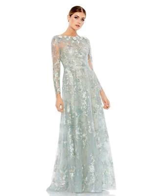 Mac Duggal 67498 Floral Embroidered Illusion Gown Sz 10 Mist $498 - Image 1 of 2