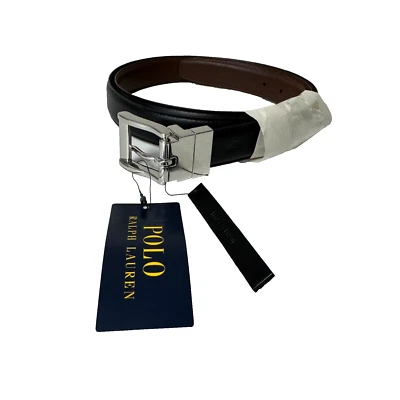 Cinturón para hombre Polo Ralph Lauren 48" cuero reversible BSR negro/marrón nuevo con etiquetas nuevo $89 Foto 1 de 4