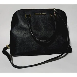 Michael Kors Cindy Dome Black Leather Satchel Purse Bag - Picture 1 of 12