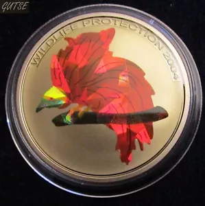 CONGO DEM. REP., 5 FRANCOS 2004, PÁJARO DEL PARAÍSO, HOLOGRAMA, SIN CIRCULAR - Imagen 1 de 2