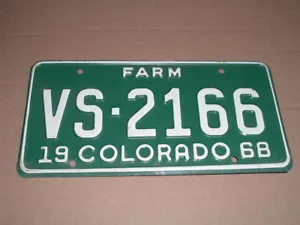 1968 Colorado License Plate Tag VS-2166 Farm - Picture 1 of 2