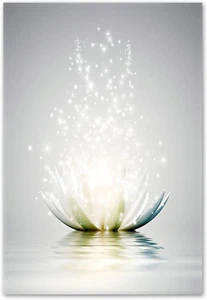 Zen Canvas Wall Art White Lotus Flower Bloom in Water Picture Prints - Picture 1 of 7