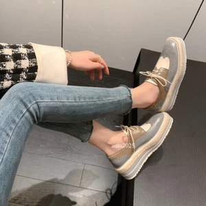 Womens Chic Leather Two Tone Platform Lace Up Oxford Brogue Creepers Shoes - Picture 1 of 18