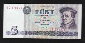 Germany Democratic 5 Mark 1975 ND 1987 P 27 b UNC *Staatsbank - Thomas Müntzer - Picture 1 of 2