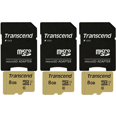 3 Units Transcend 8GB UHS-1 Class 10 micro SD with SD Adapter - Image 1 of 3